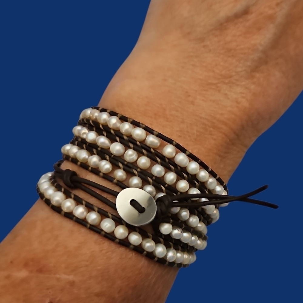 Freshwater Pearl Wrap Around Macrame Rope Bracelet